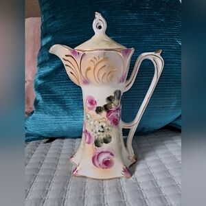 Antique handpainted Japanese Nippon porcelain floral Peach Pink chocolate pot